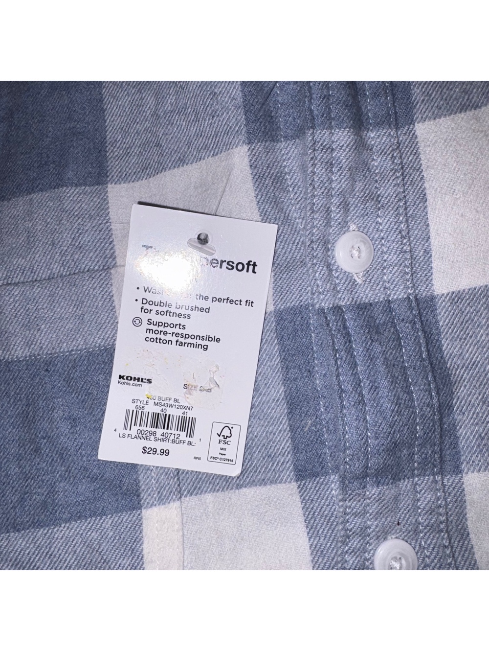Sonoma New Supersoft $30 Men’s 2XB Flannel Button-Up Shirt Blue and White Check - Picture 5 of 9